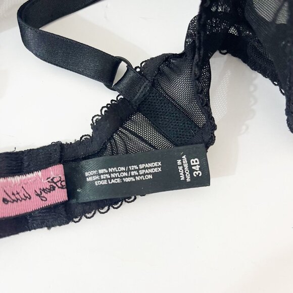 Vintage Victoria's Secret Black Lace Push Up Balconette Bra Bow Lingerie Sz 34B - Picture 6 of 6